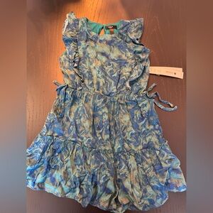 Aqua Marbled Blue & Teal Ruffle Tie-Waist Dress